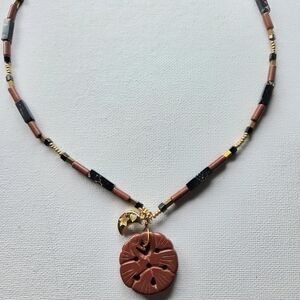 Carved Bird Moon Charm Jasper Necklace